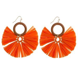 Coral raffia Earrings with wood accent